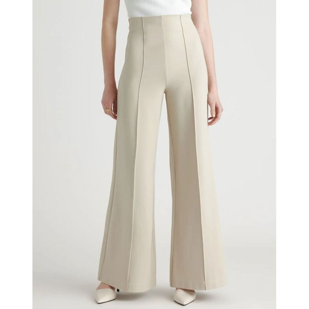 Quince High-Waist Wide-Leg Trousers in Light Beige